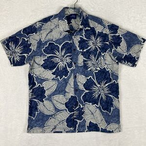 Aisokula Mens L Blue Floral Hawaiian Tribal Aloha Luau Resort Beach Camp Shirt